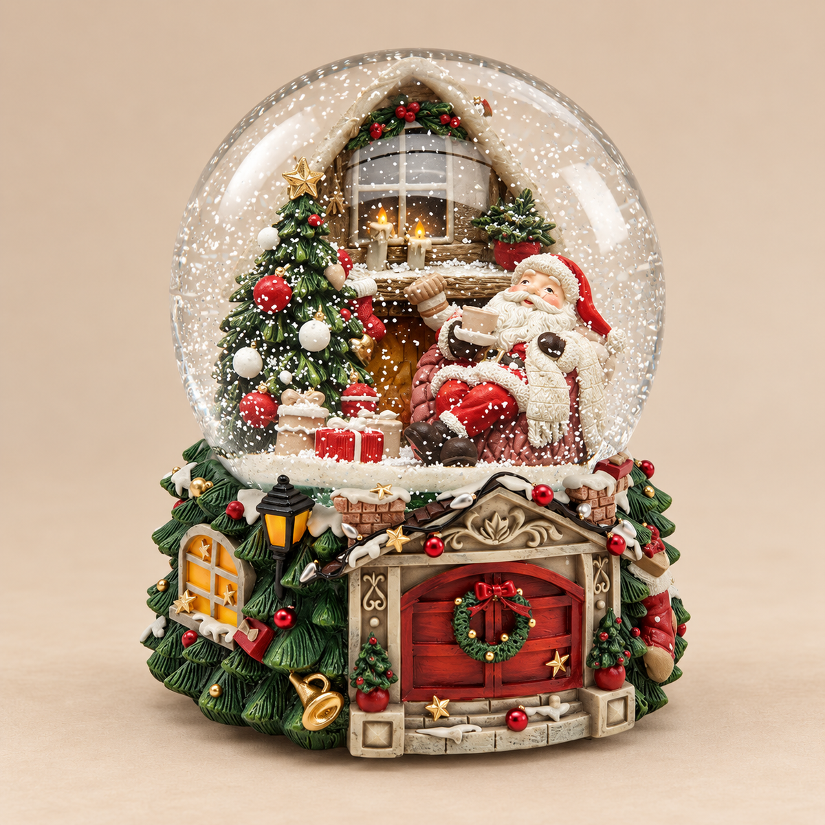 Palla di Neve Babbo Natale con Albero e Musica H 20 cm Ø 16 cm