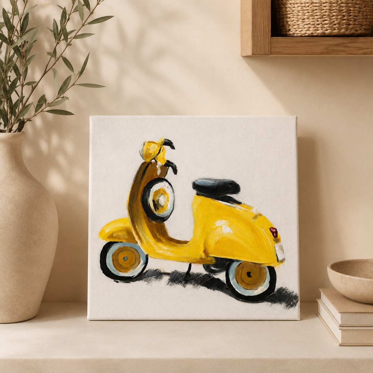 Dipinto a Mano Vespa Gialla – 30 x 30 cm