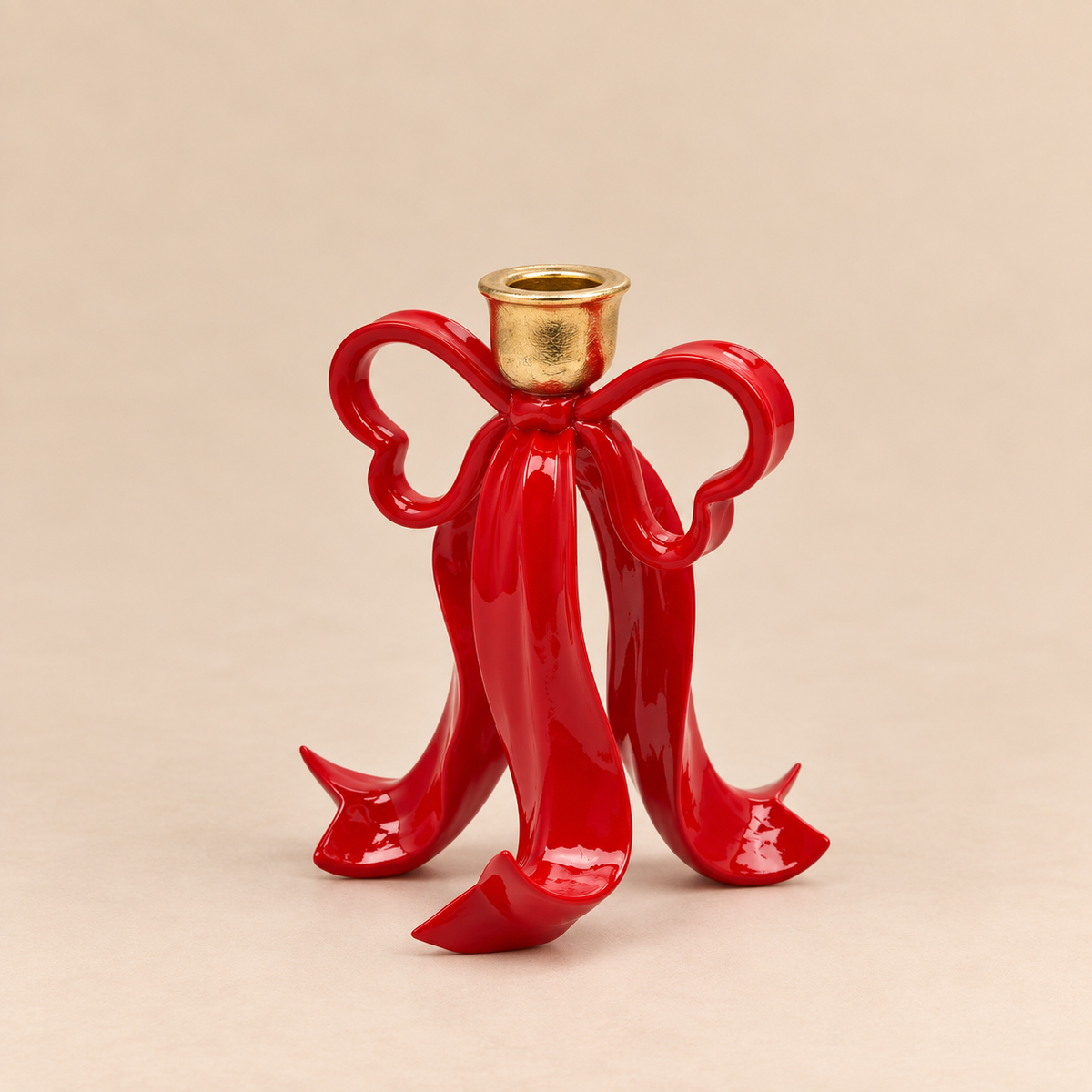 Portacandela Fiocco Rosso e Oro 16,5 x 16,5 x H 20 cm