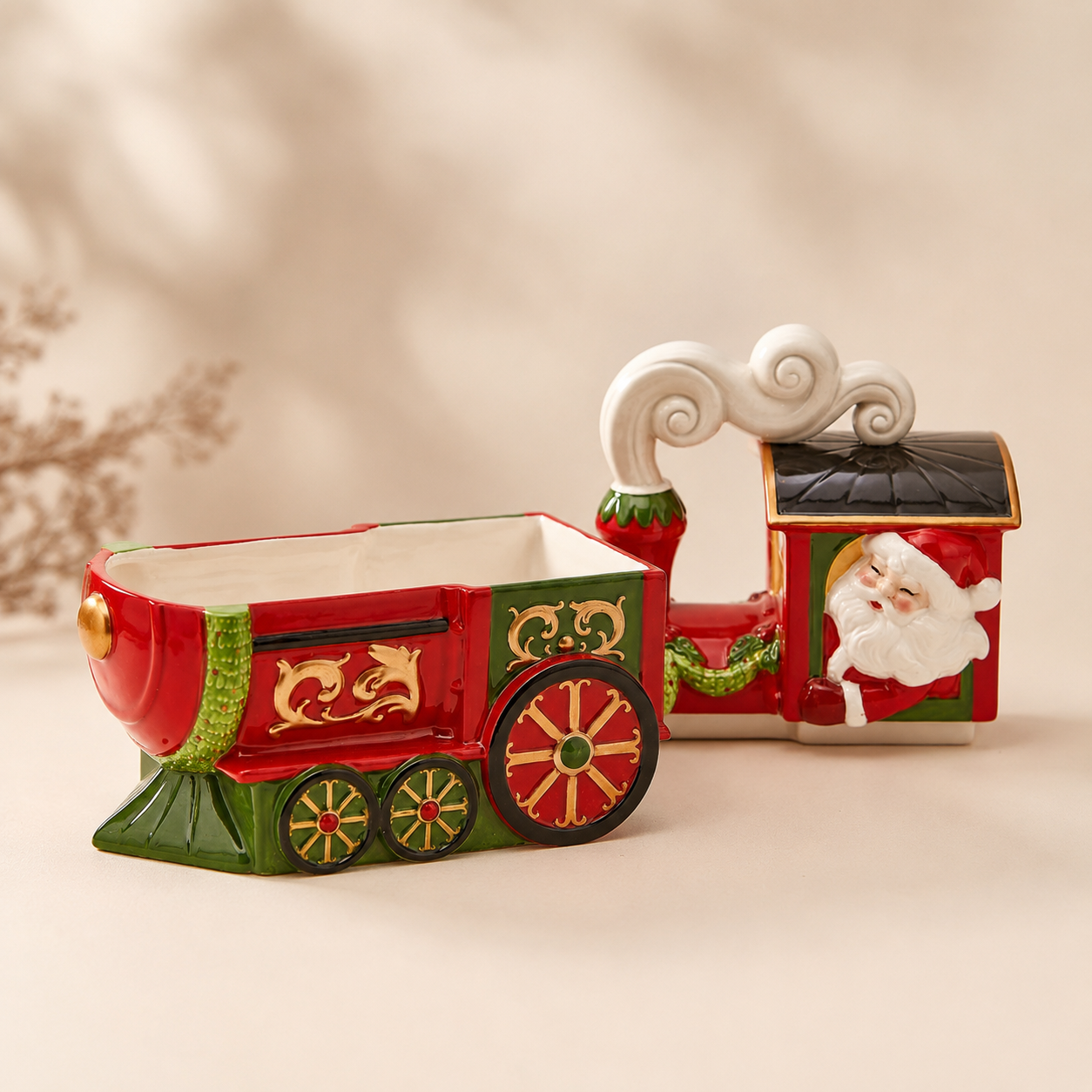 Contenitore Trenino Babbo Natale in Ceramica – 26 x 23 x 14 cm