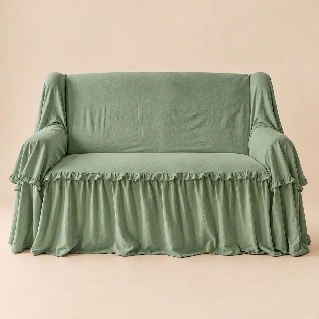 Copridivano con Gala Volant Verde Salvia in Microfibra 160 x 280 cm – Blanc Mariclò