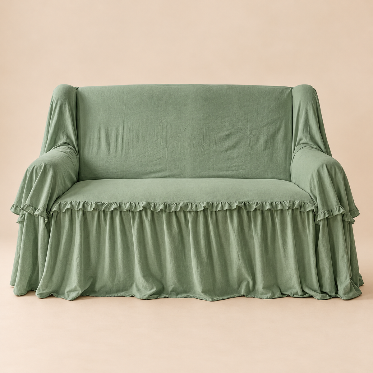 Copridivano con Gala Volant Verde Salvia in Microfibra 160 x 280 cm – Blanc Mariclò