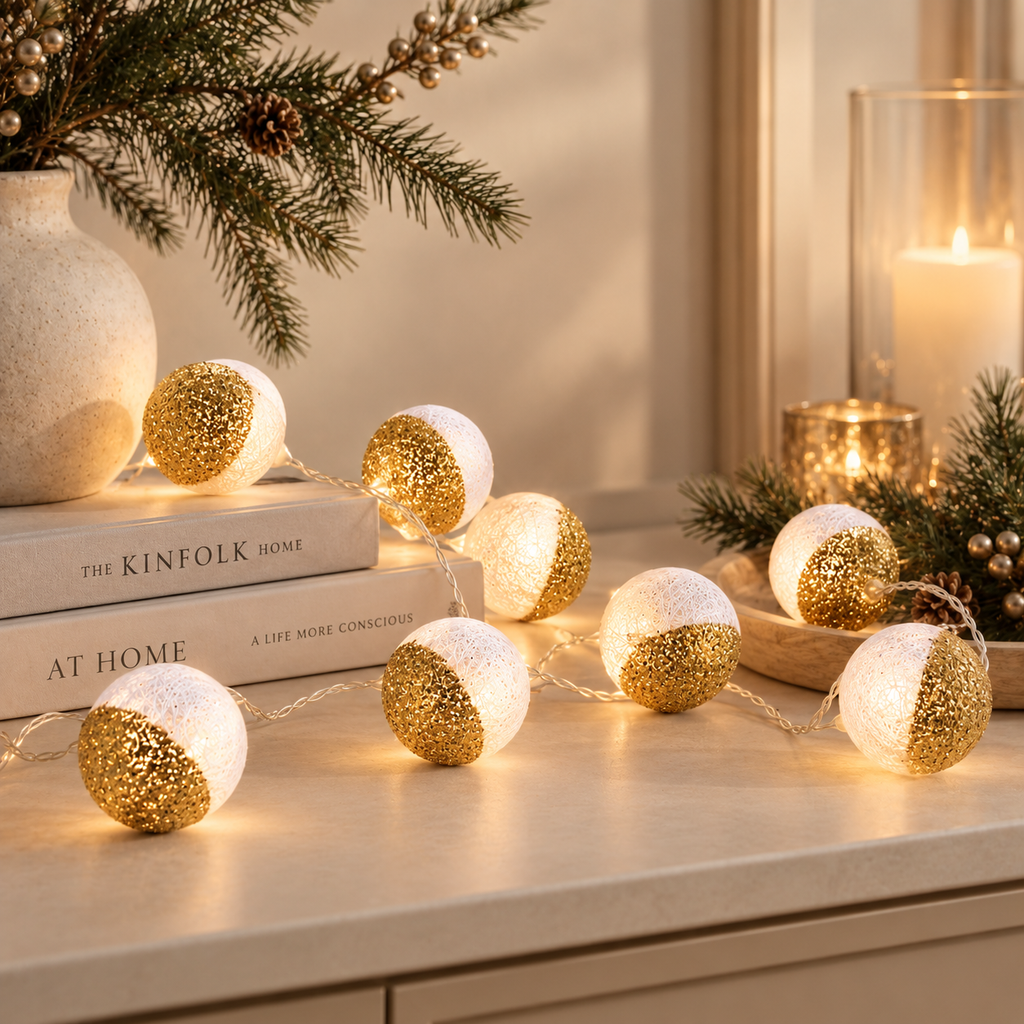 Ghirlanda Luminosa Glitter Oro e Bianco 10 LED – 192 cm