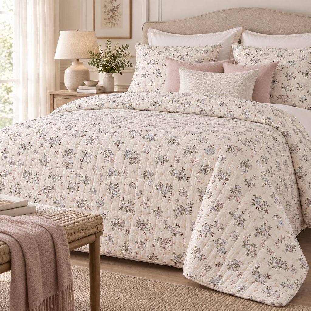 Trapunta Matrimoniale Fantasia Floreale 330 GSM 260 x 260 cm - Collezione Hiver Fleuri