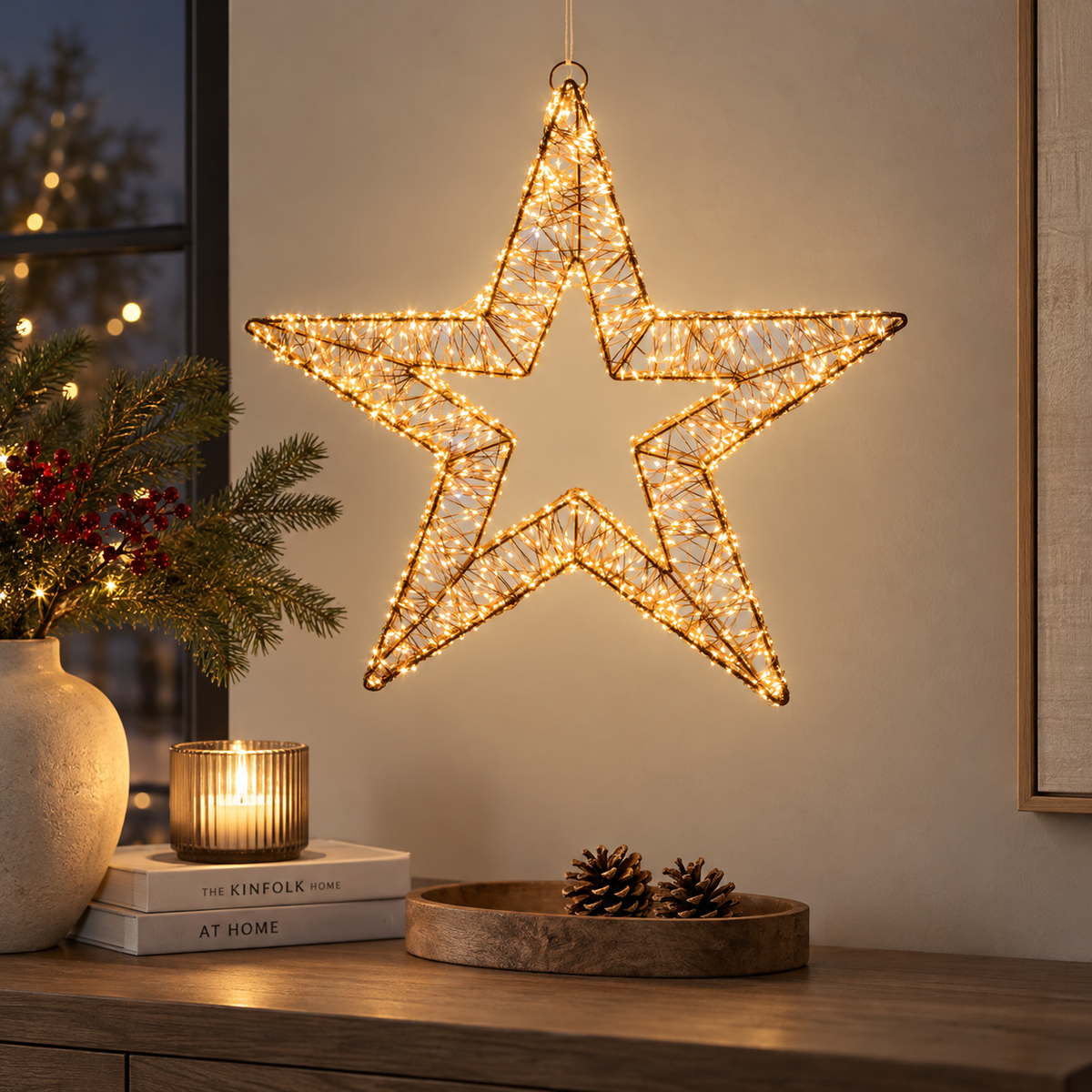 Stella Luminosa Natalizia 3D Ø 55 cm con 2000 MicroLED Bianco Caldo e Flash Bianco Freddo – Effetto Diamond – Interno