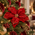 Stella di Natale Rosso e Oro con Petali Effetto Velluto e Glitter – Ø 22 cm