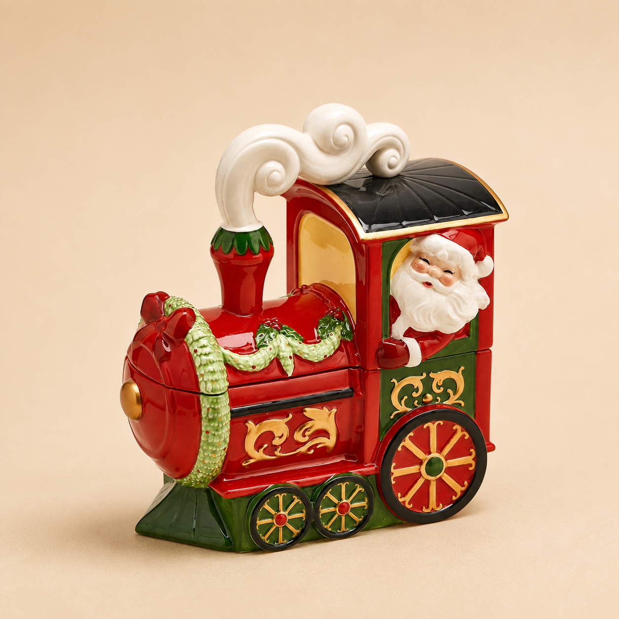 Contenitore Trenino Babbo Natale in Ceramica – 26 x 23 x 14 cm