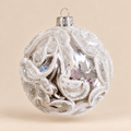 Sfera di Natale in Vetro Argento con Decoro Bianco Glitter Ø 6 cm