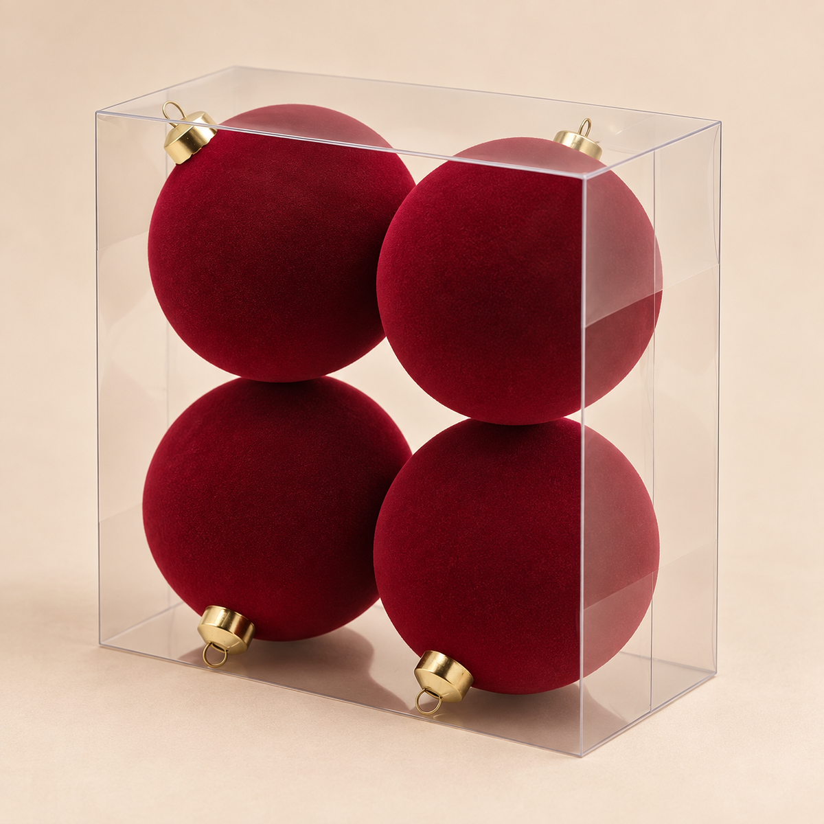 Set 4 Palline di Natale in Velluto Bordeaux Ø 12 cm