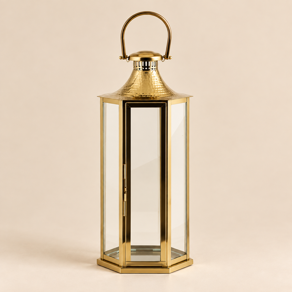 Lanterna Esagonale Oro in Metallo e Vetro Ø 30 x H 79 cm - EDG