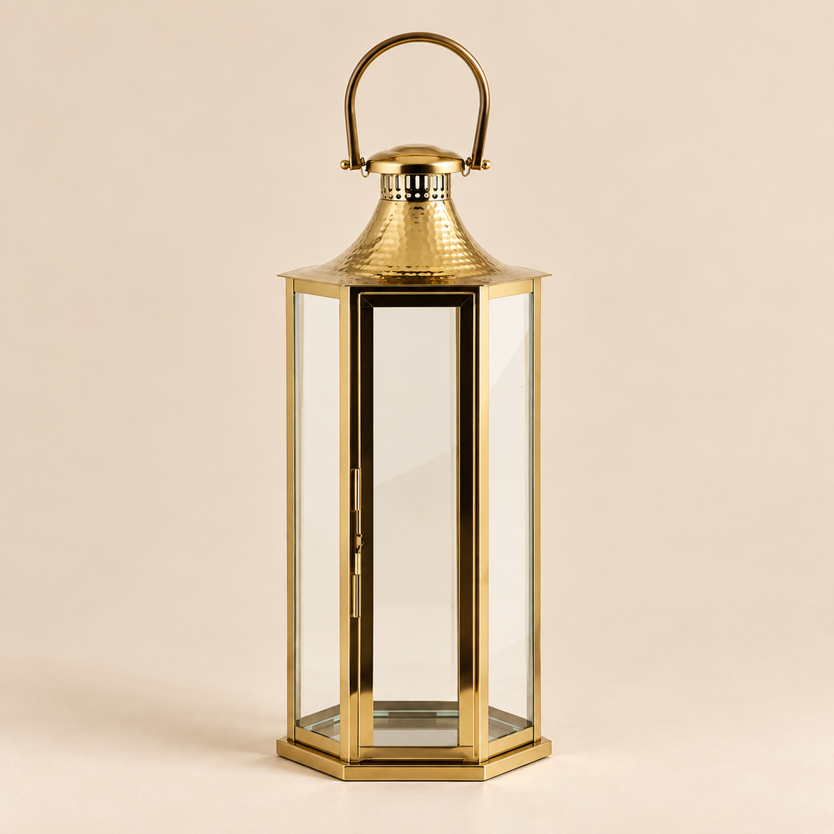Lanterna Esagonale Oro in Metallo e Vetro Ø 30 x H 79 cm - EDG