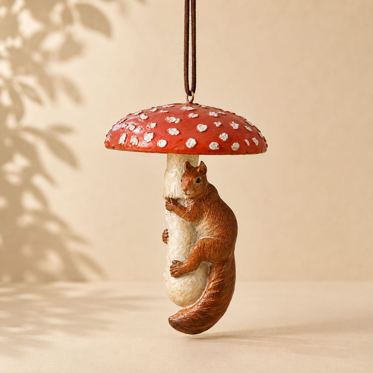 Decoro Pendente Fungo con Scoiattolo – H 11 cm
