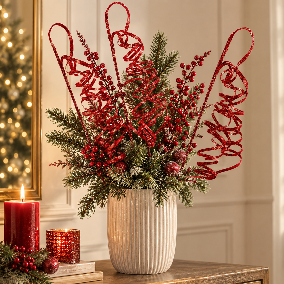 Ramo Filante Glitter Rosso H69 cm