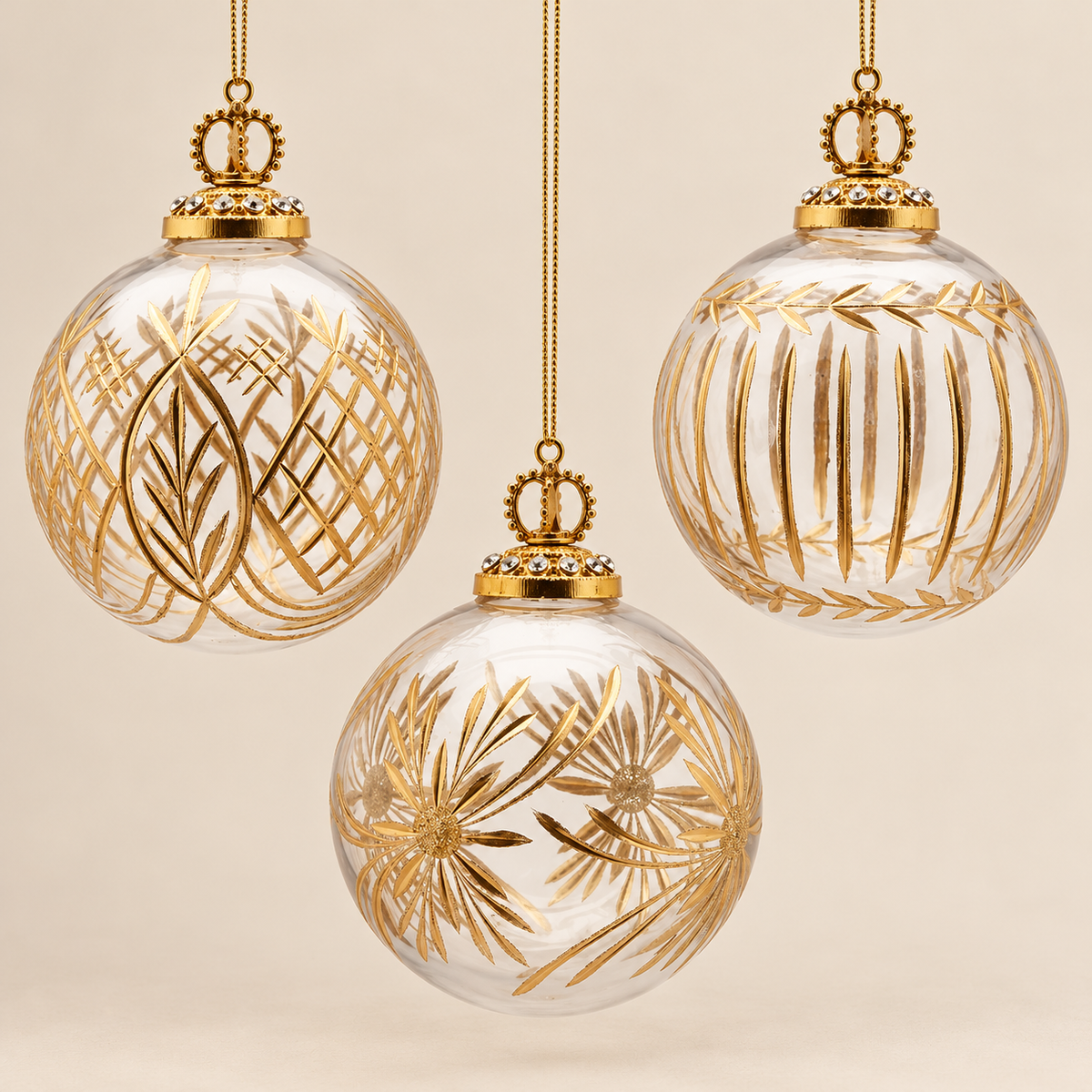 Sfera Natalizia EDG in Vetro Trasparente con Decorazioni Oro e Corona Gioiello Ø10 cm