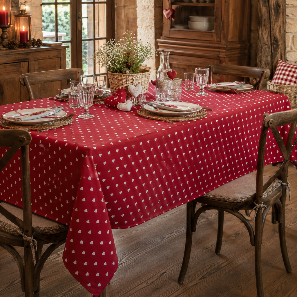 Tovaglia Nel Cuore delle Alpi 160x270cm Cuori bianchi