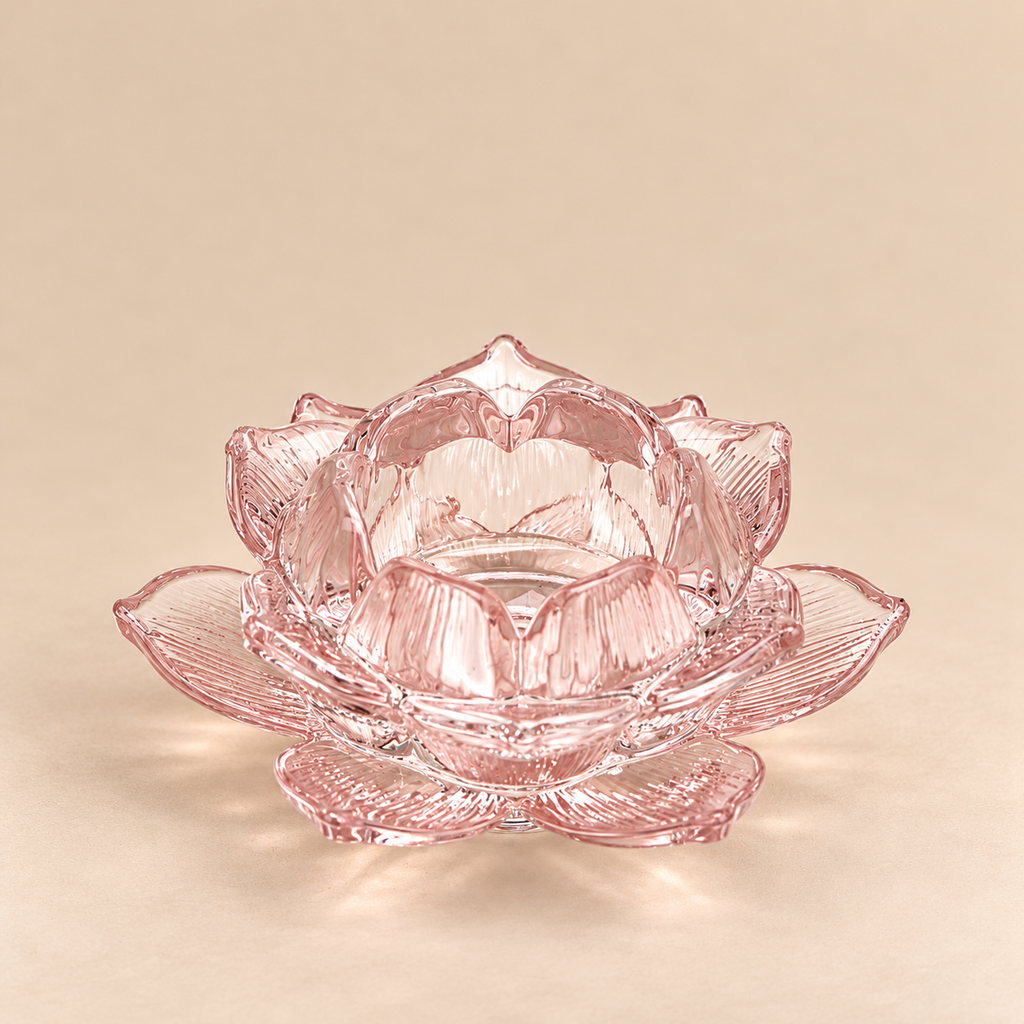 Portacandela Lotus Rosa in Vetro