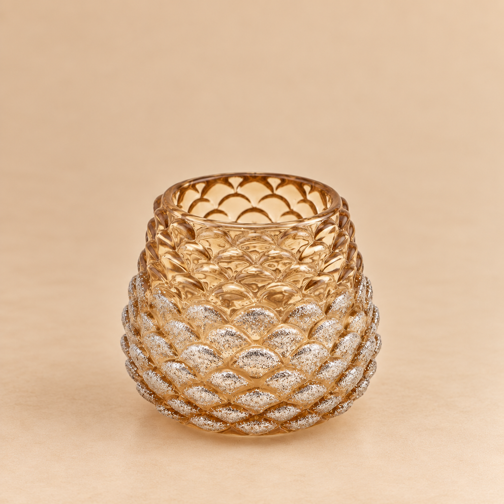 Portacandela Pigna Oro con Glitter Argento Ø 7,5cm