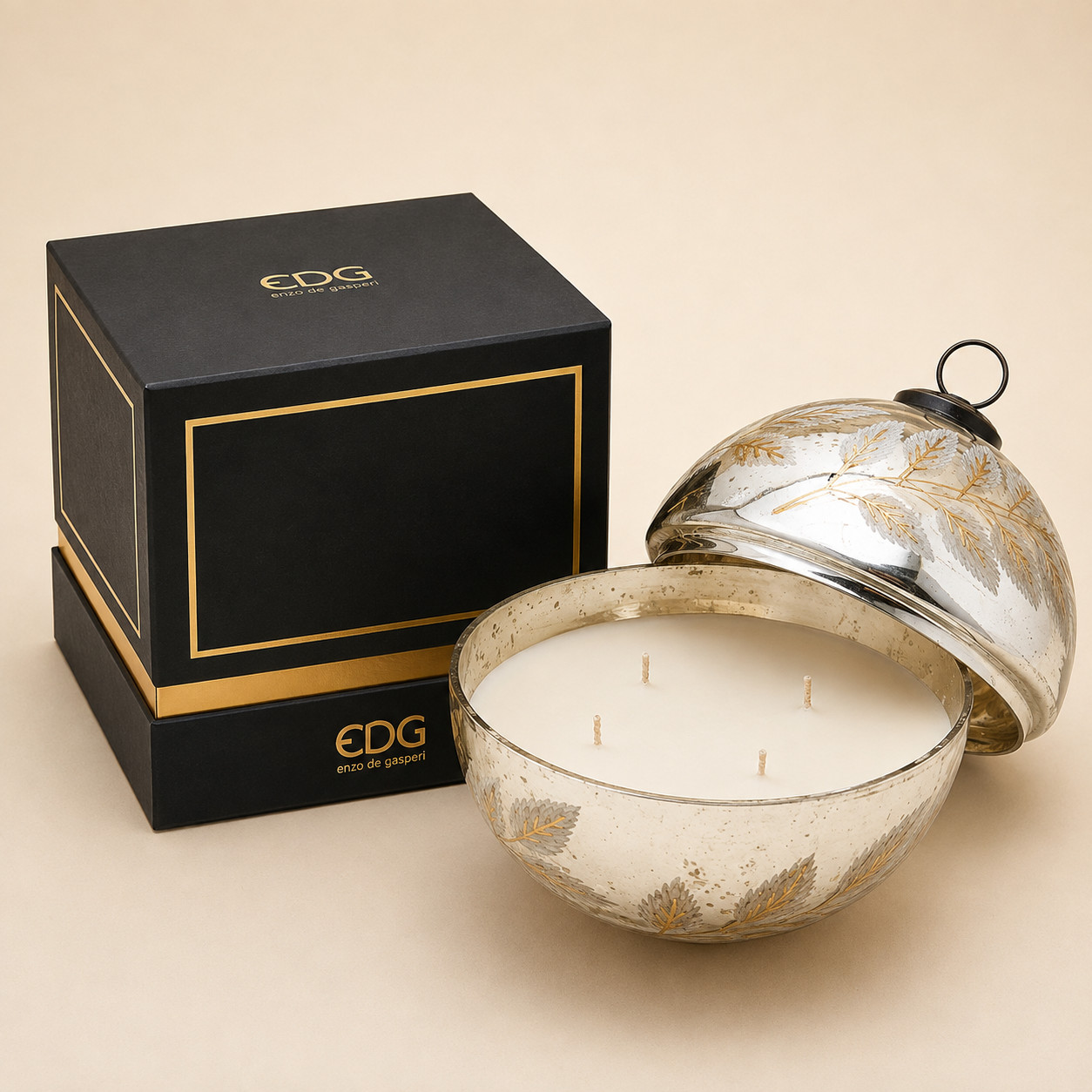 Candela Decorativa a Sfera con Motivo Foglie 18cm
