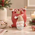 Portavaso Natalizio in Ceramica con Babbo Natale a Testa in Giù Rosso e Beige H15 cm