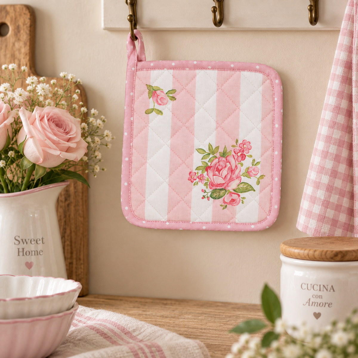 Presina Sweet Roses Double Face in Cotone 16 x 16 cm