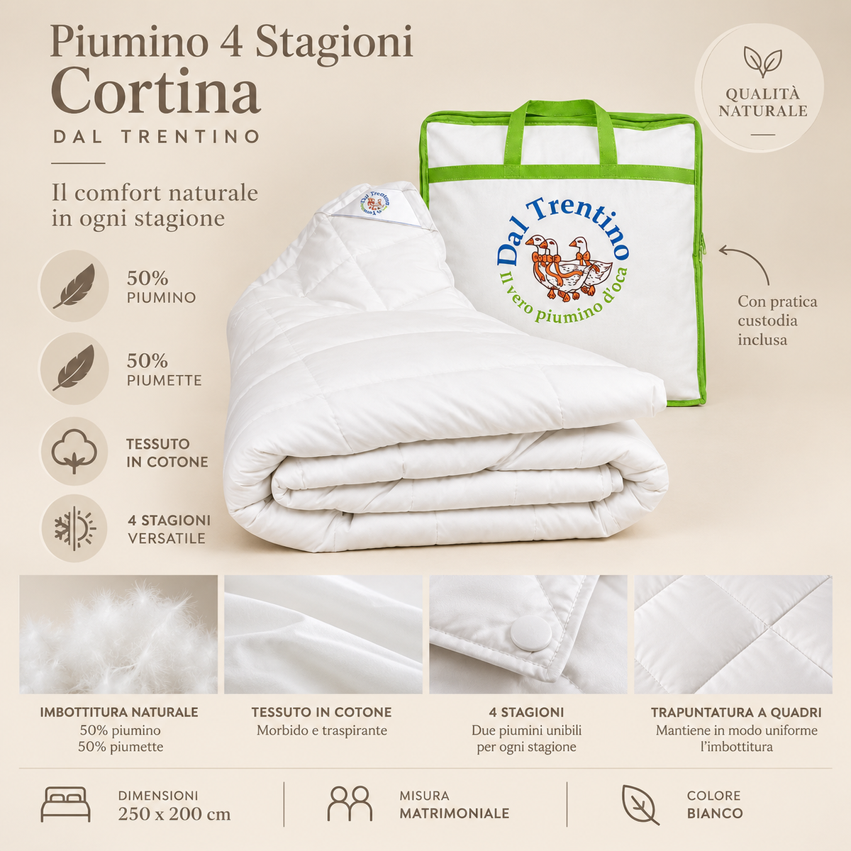 Piumino 4 Stagioni Cortina 250 x 200 cm in Piumino e Piumette - Dal Trentino