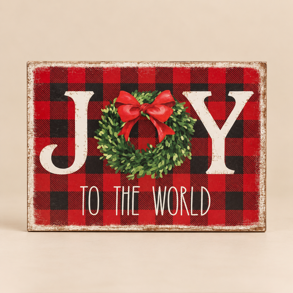 Quadro Natalizio “Joy to the World” 50x70 cm in MDF — Stile Country Scozzese