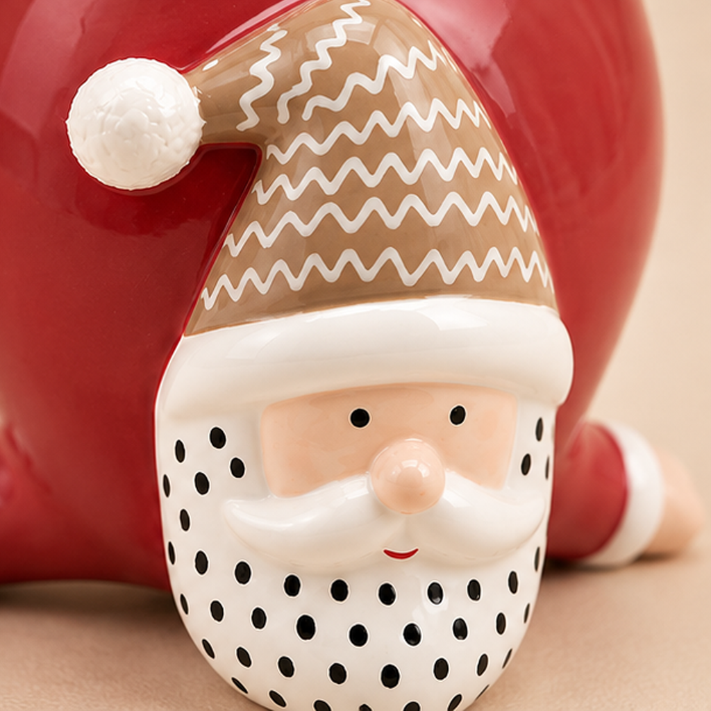 Portavaso Natalizio in Ceramica con Babbo Natale a Testa in Giù Rosso e Beige H15 cm