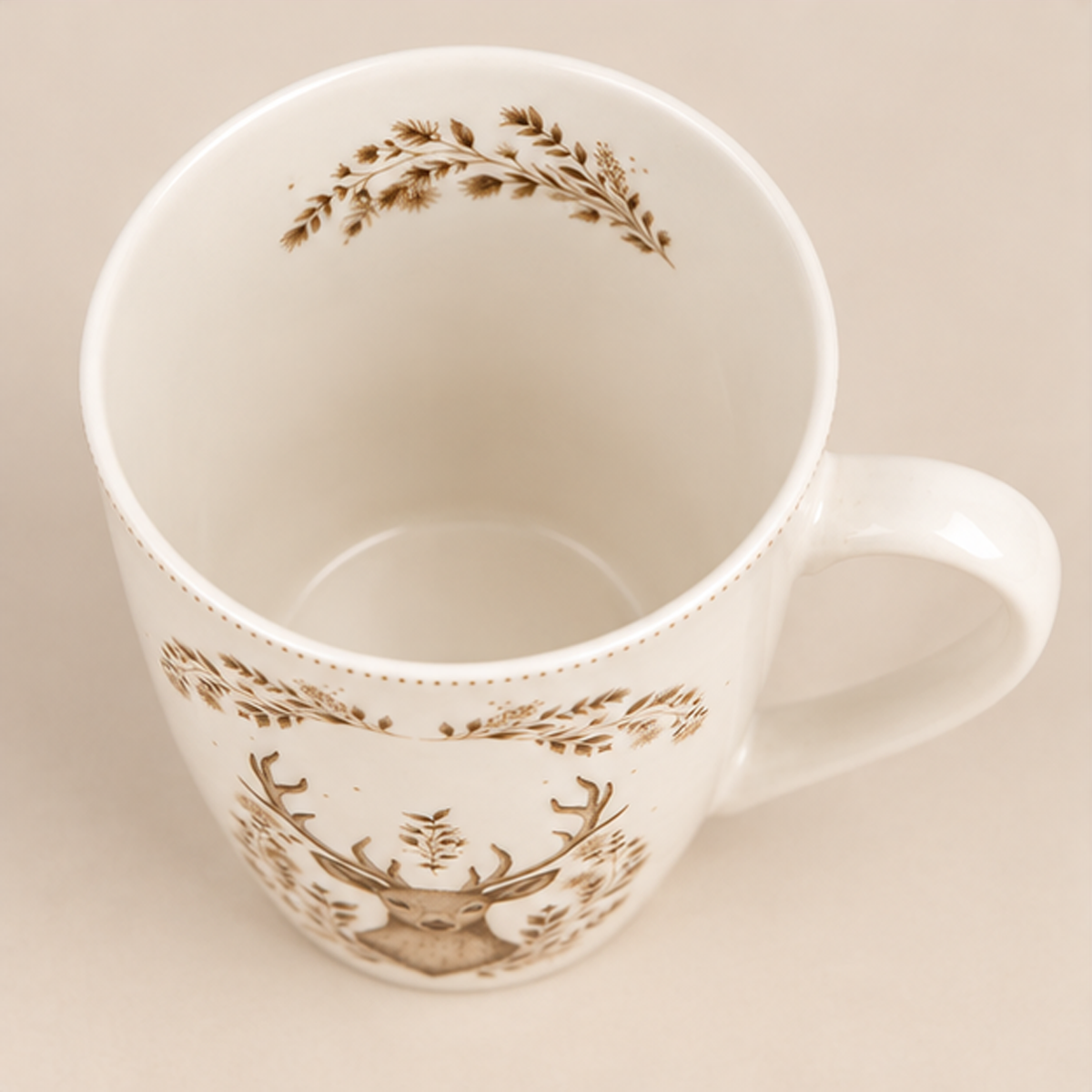 Tazza Natalizia con Cervo 350 ml in Porcellana Beige