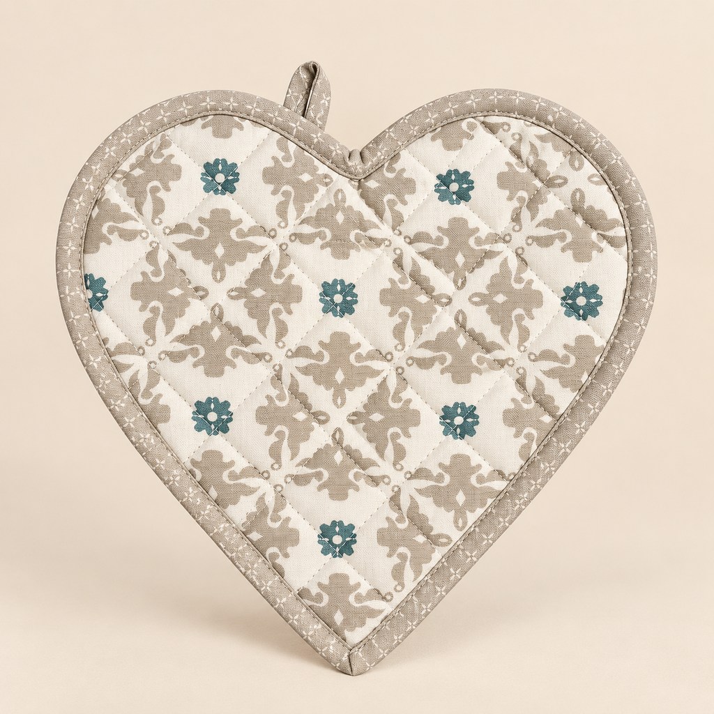 Presina a Cuore in Cotone Trapuntato 24 x 24 cm