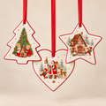 Set 3 Decorazioni Natalizie da Appendere in Ceramica con Babbo Natale, Albero e Casetta