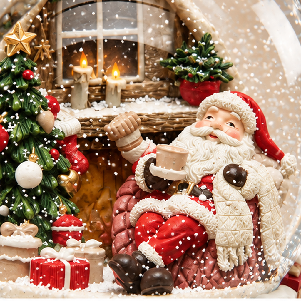 Palla di Neve Babbo Natale con Albero e Musica H 20 cm Ø 16 cm