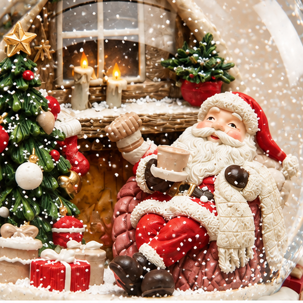 Palla di Neve Babbo Natale con Albero e Musica H 20 cm Ø 16 cm