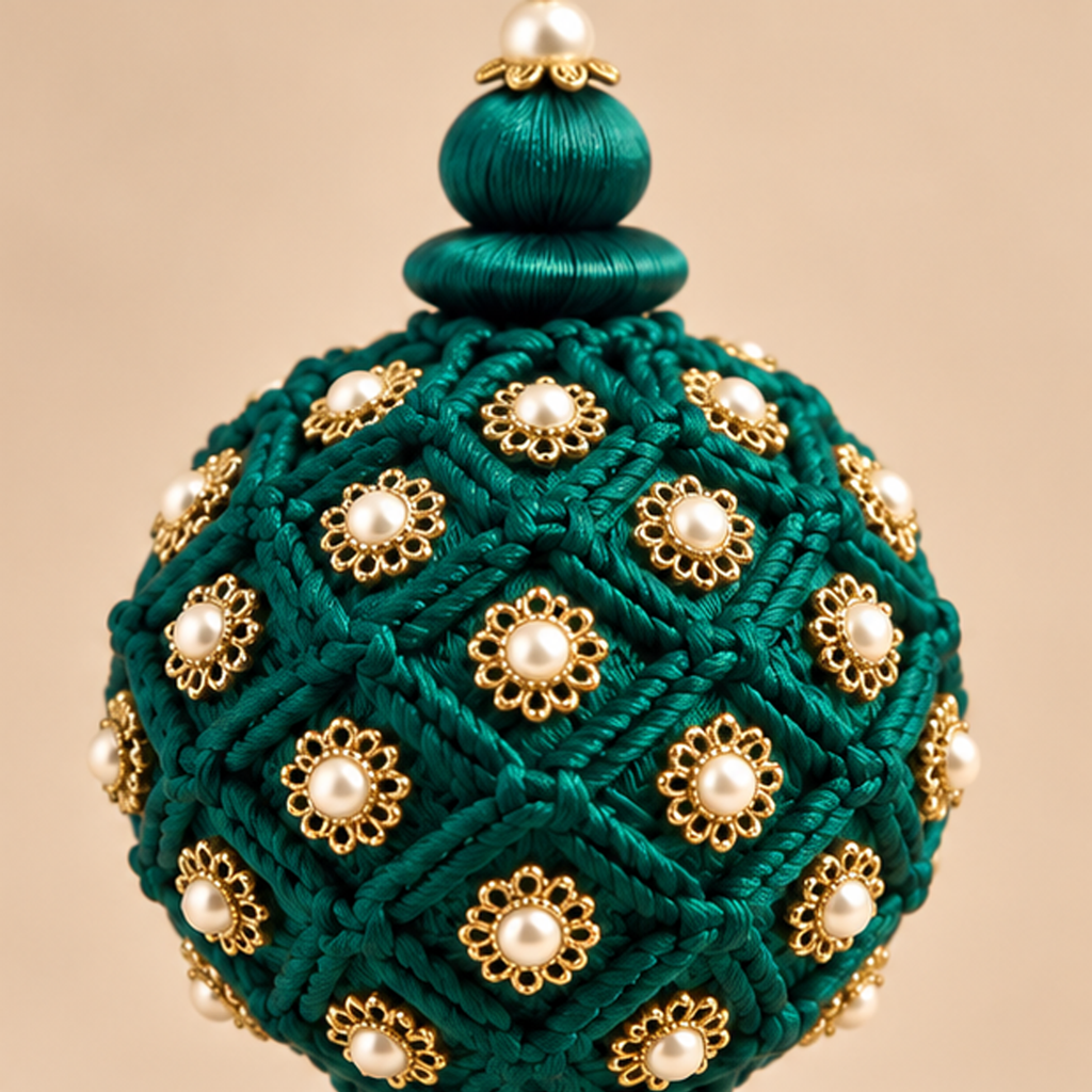 Sfera Natalizia EDG Verde Smeraldo Scuro con Ricamo Intrecciato, Dettagli Dorati e Nappa Ø8xH28 cm