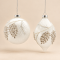 Decorazione Natalizia in Vetro Bianco e Trasparente con Rami Innevati e Glitter Argento 10 cm