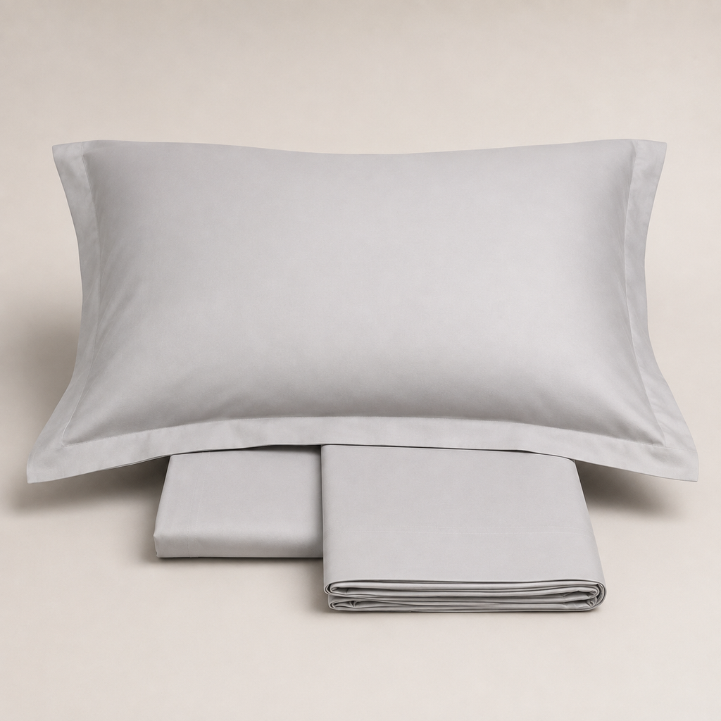 Completo Letto Matrimoniale Trecento Raso di Cotone 300 TC – Grigio Perla