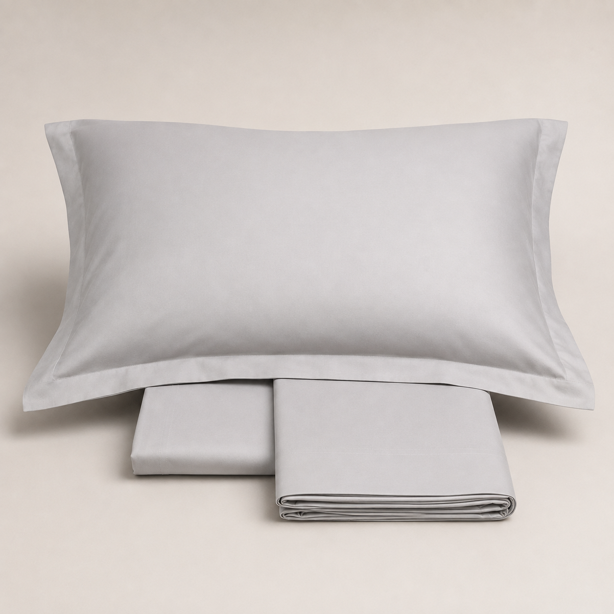 Completo Letto Matrimoniale Trecento Raso di Cotone 300 TC – Grigio Perla