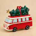 Decorazione Natalizia Pulmino con Alberi di Natale in Ceramica 16 x 7 x H13 cm