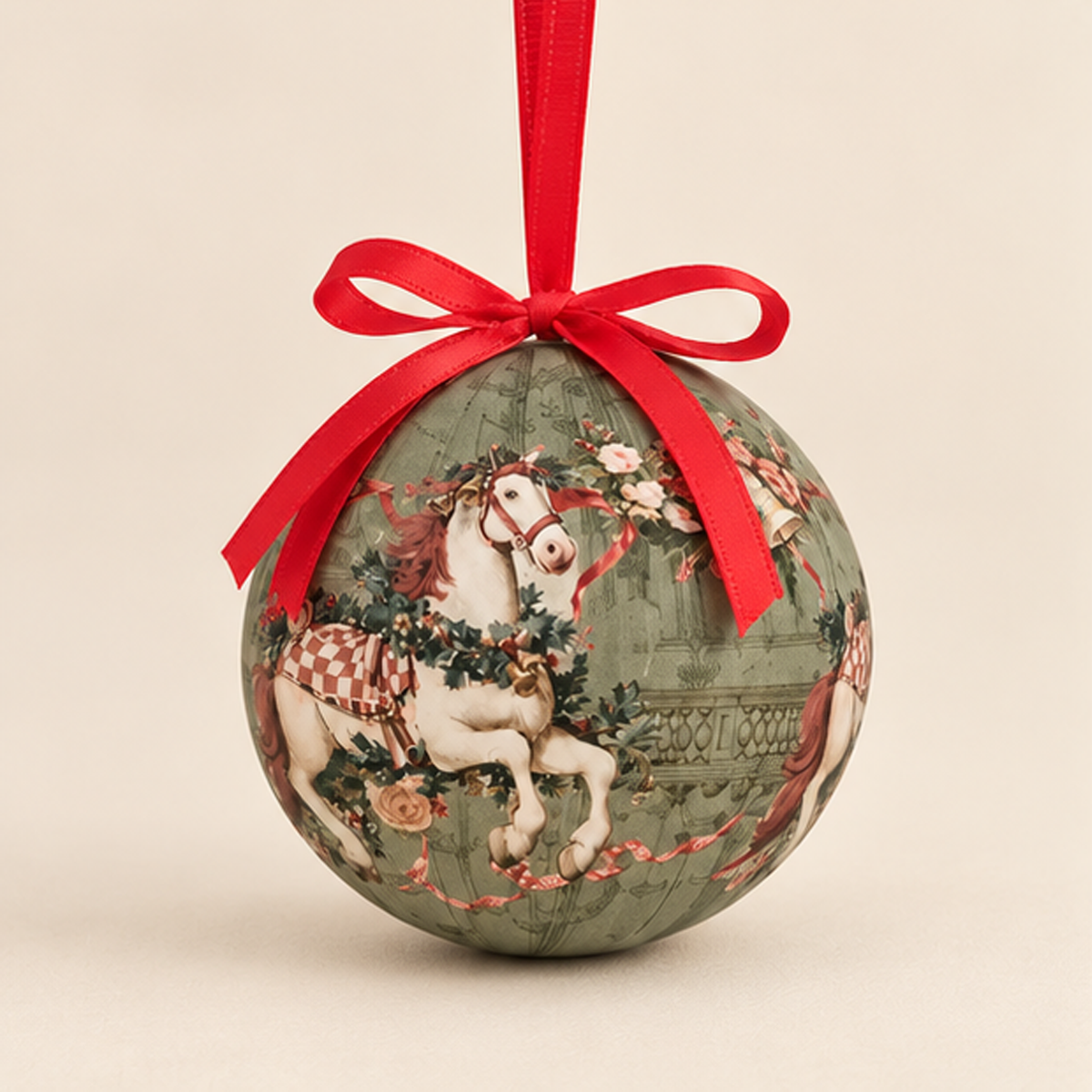 Scatola con 8 Palline di Natale Ø 6 cm con Decoro Cavallino - Collezione Calessi e Calessini