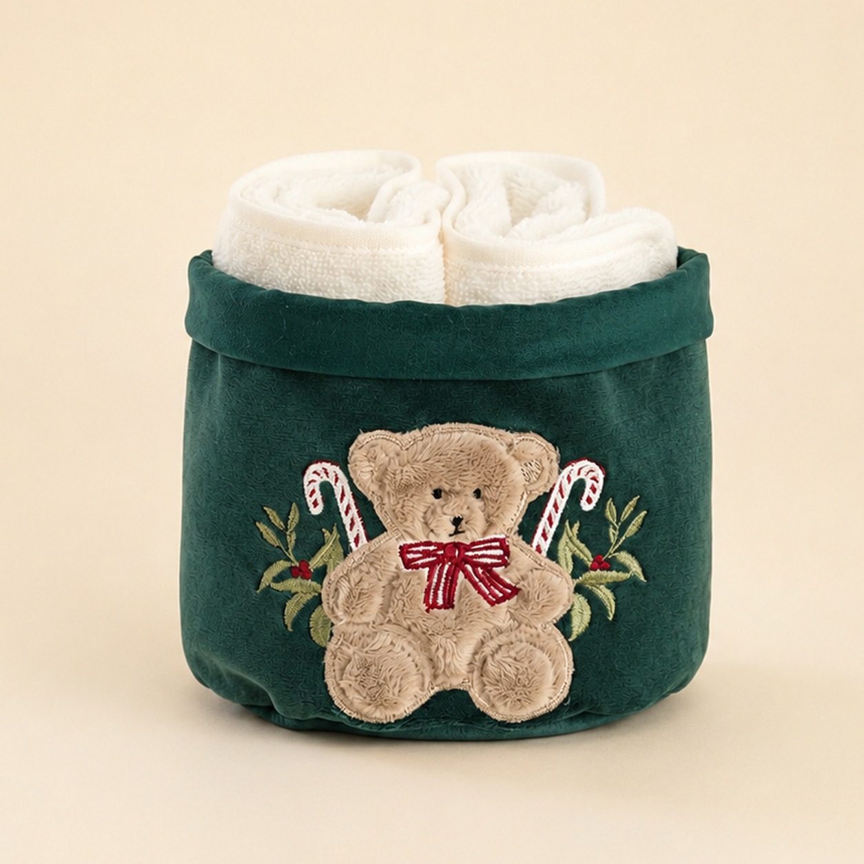 Cestino con lavette Teddy Bear verde