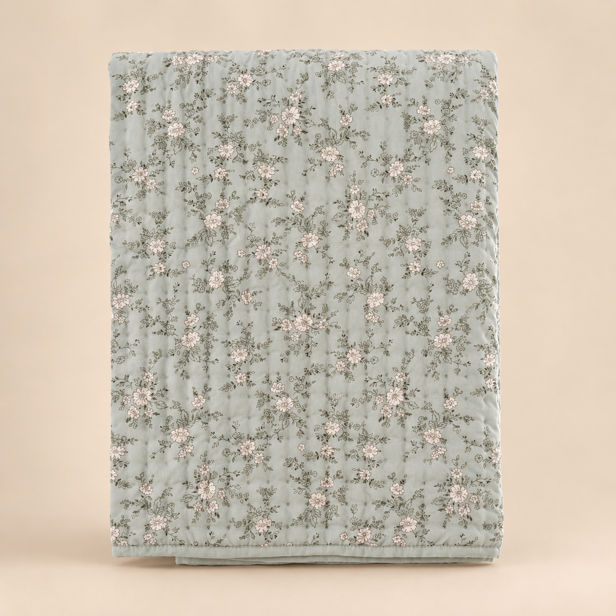 Trapunta Matrimoniale Hiver Fleuri con Fantasia Floreale Verde Salvia 260 x 260 cm