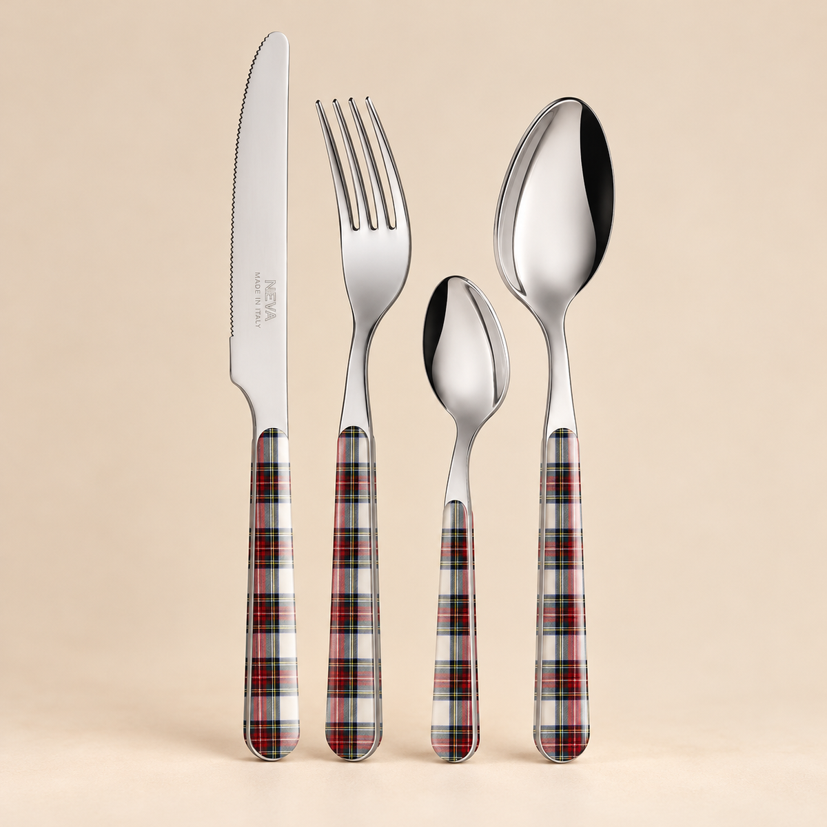 Servizio Posate 24 Pezzi Bistrot Tartan in Acciaio Inox con Manico Decorato a Quadri Scozzesi