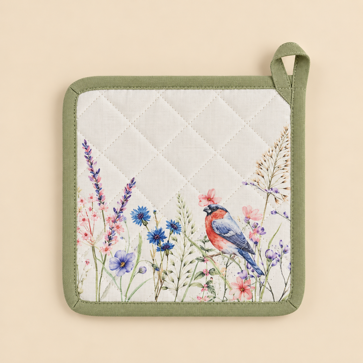 Presina Uccellino e Fiori in Cotone 20 x 20 cm