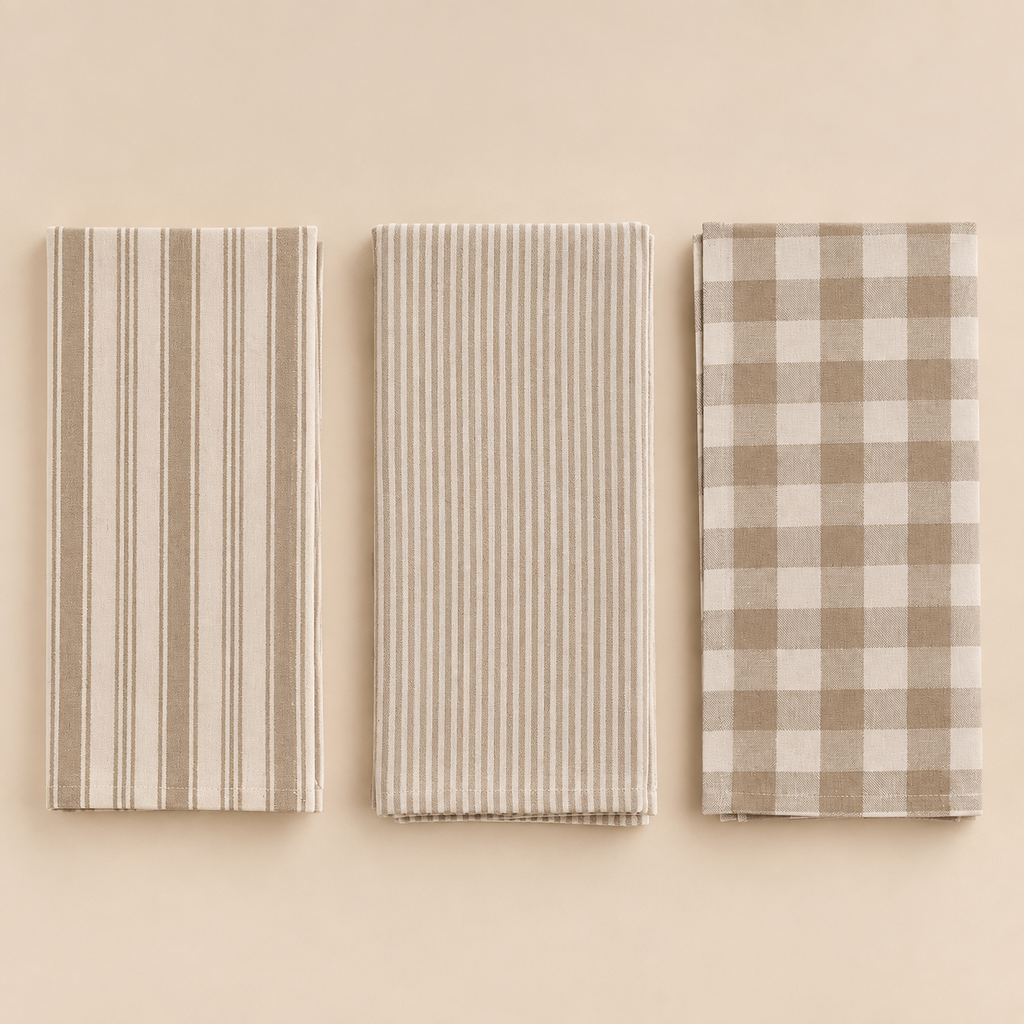 Set 3 Canovacci da Cucina Beige in Cotone 50 x 70 cm