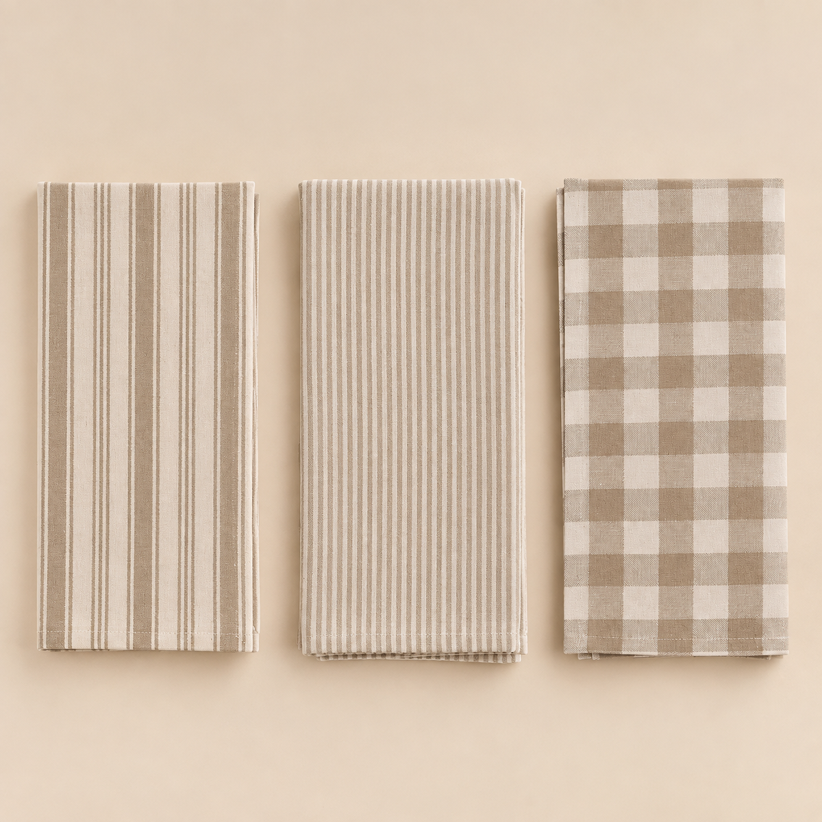 Set 3 Canovacci da Cucina Beige in Cotone 50 x 70 cm