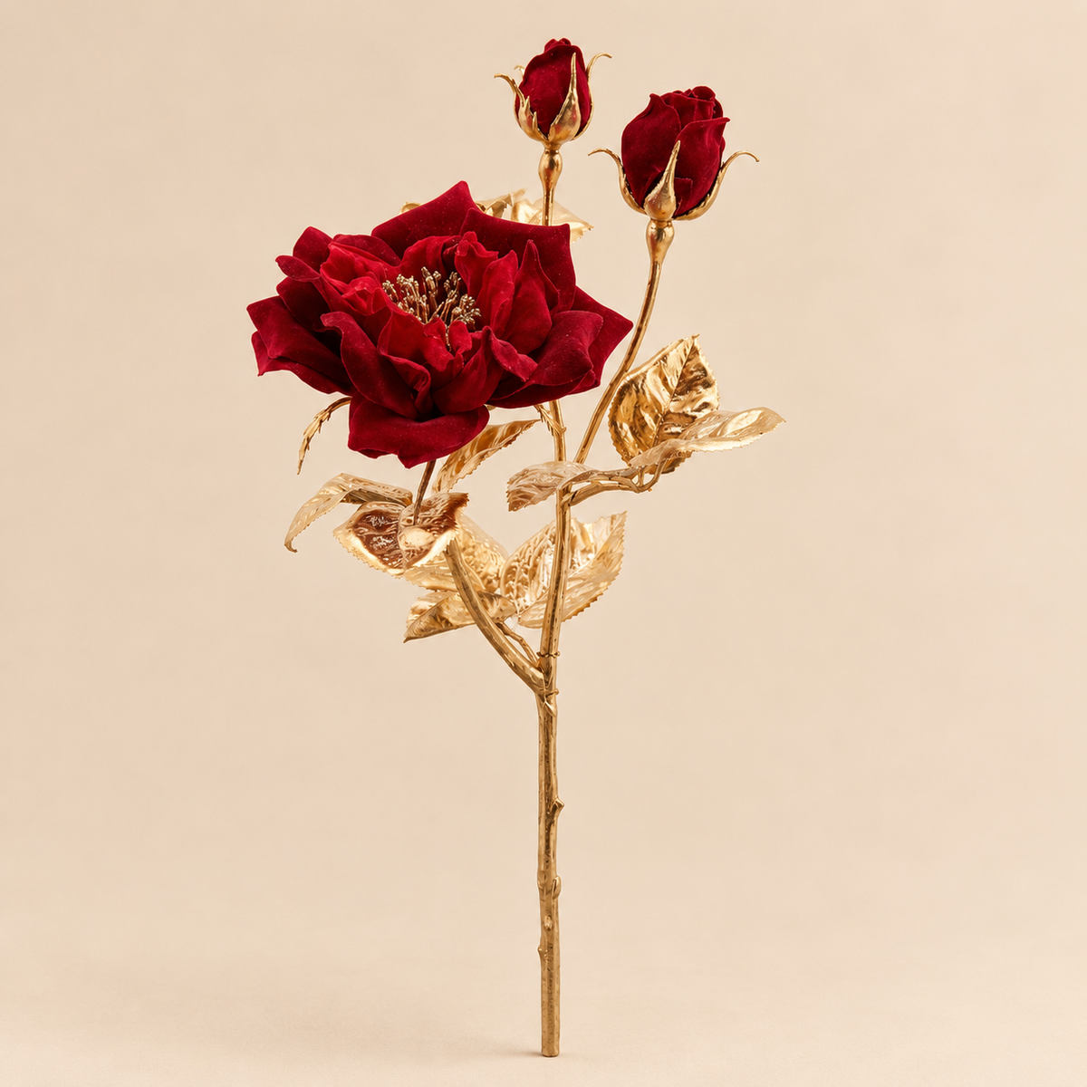 Ramo Rosa Rossa con Boccioli Oro H50 cm