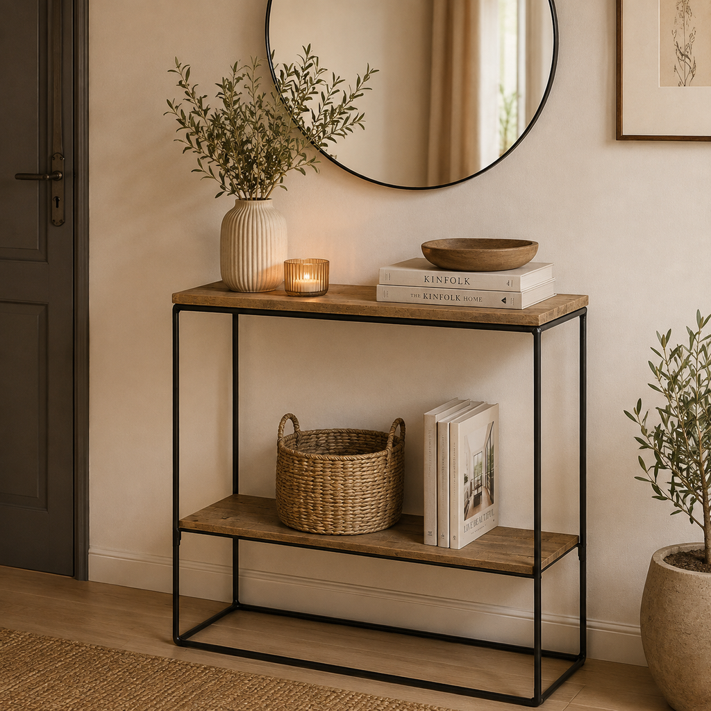 Console rustica in Legno e Metallo – 60 x 25 x H 66 cm