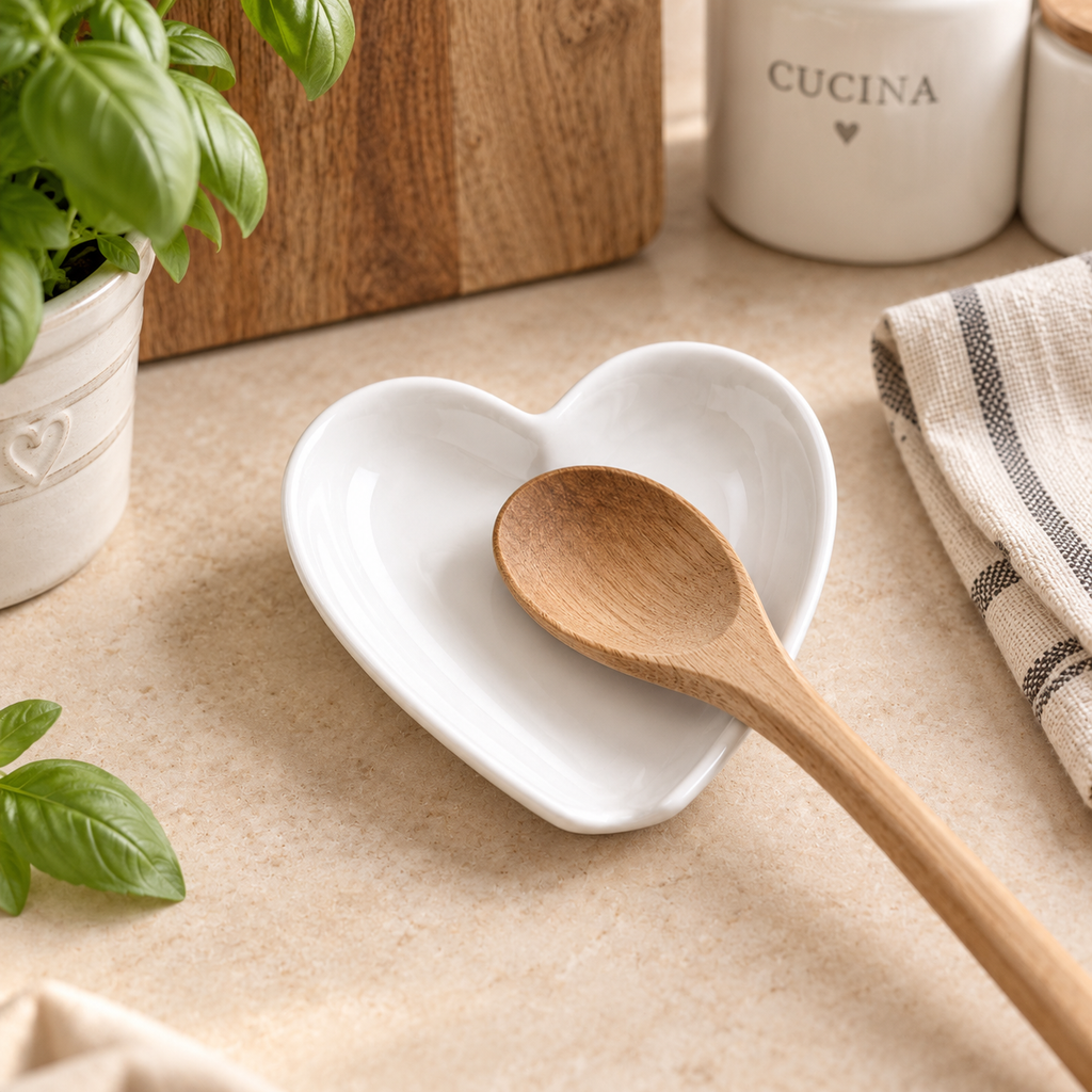 Poggiamestolo Cuore Bianco in Ceramica 11 x 10 cm