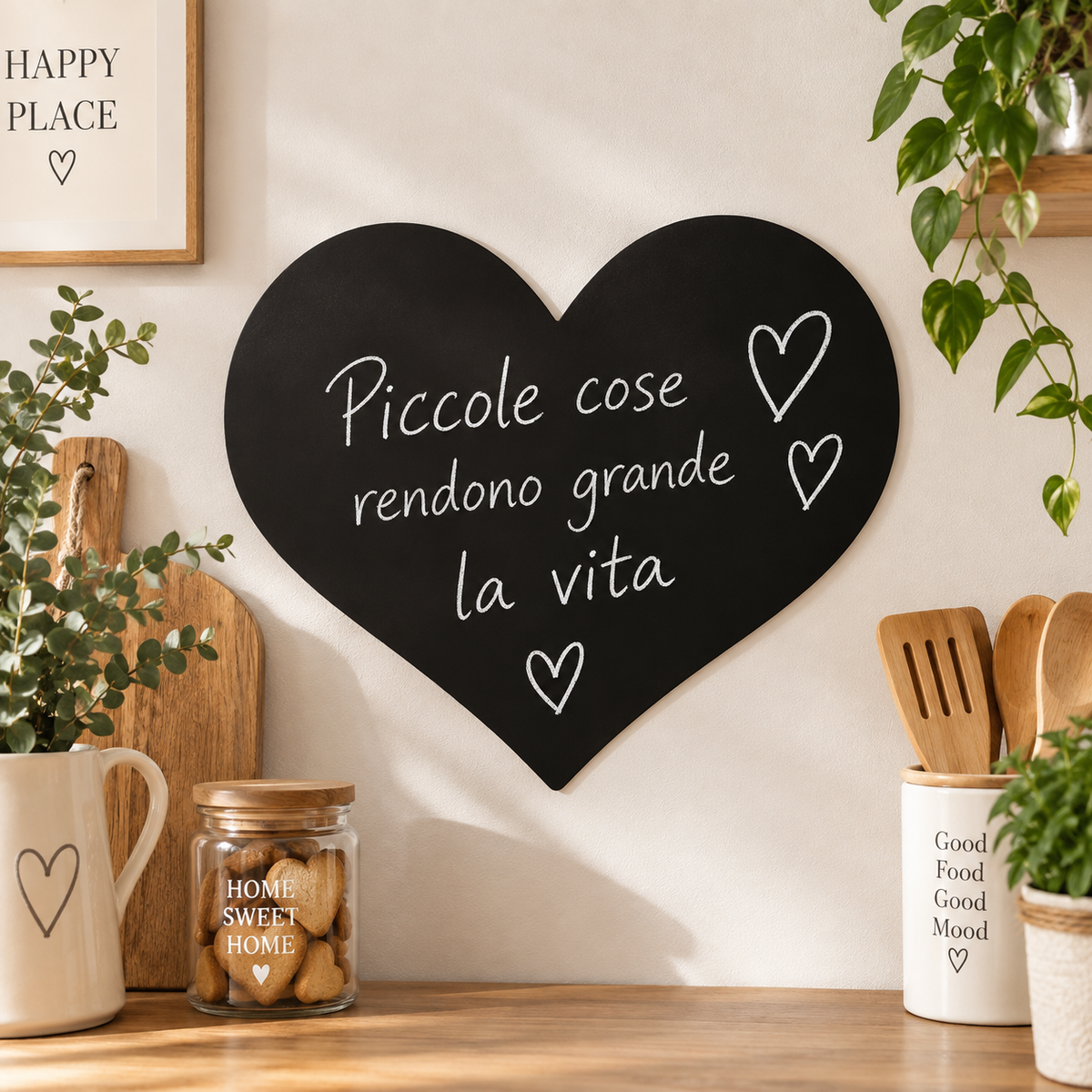 Lavagna da Parete a Cuore Nera 35 x 30 cm con Pennarello e Accessori