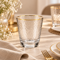 Set 6 Bicchieri in Vetro Trasparente Lavorato con Bordo Oro – 350 ml – Ø 9 x H 10 cm