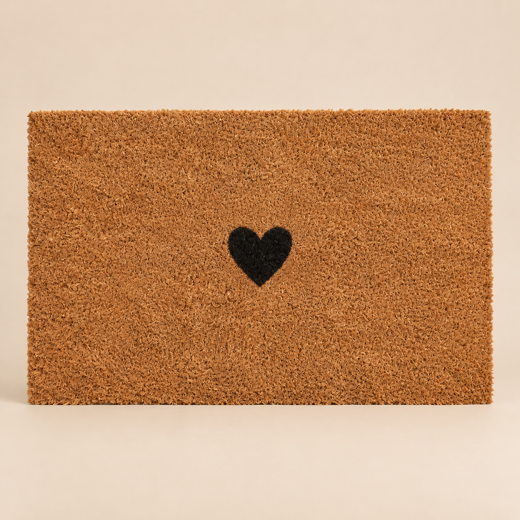 Zerbino Rettangolare in Fibra di Cocco Naturale con Cuore Nero 75 x 45 cm